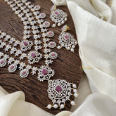 Vriksham Bridal 3 Layer American Diamond Neckpiece-Green-Pearl-G16876